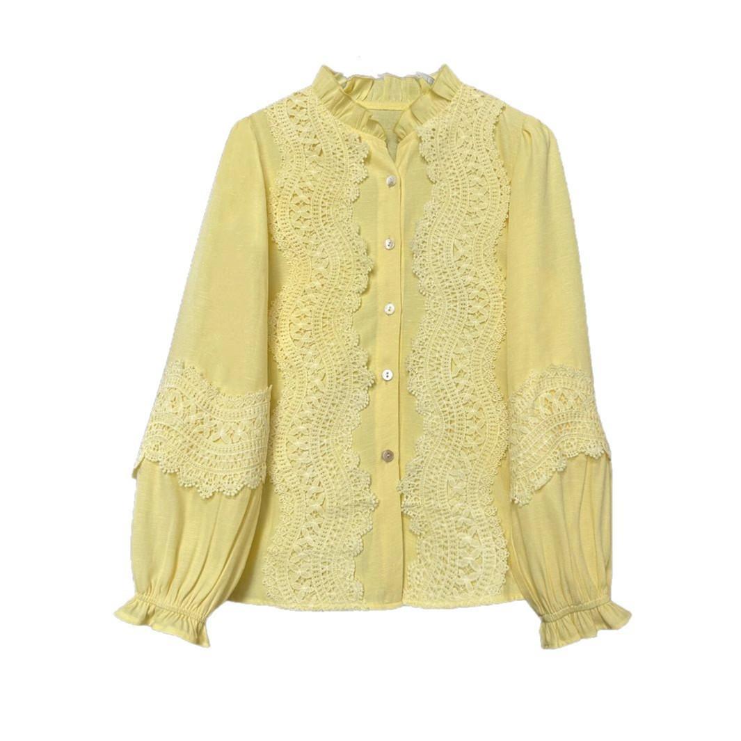 

Осень 2025, Новый стиль, Свободная женская одежда, Топ, Удобный и повседневный, Воротник-стойка, Художественный ретро, Свободный, Вышитый XXL жёлтый