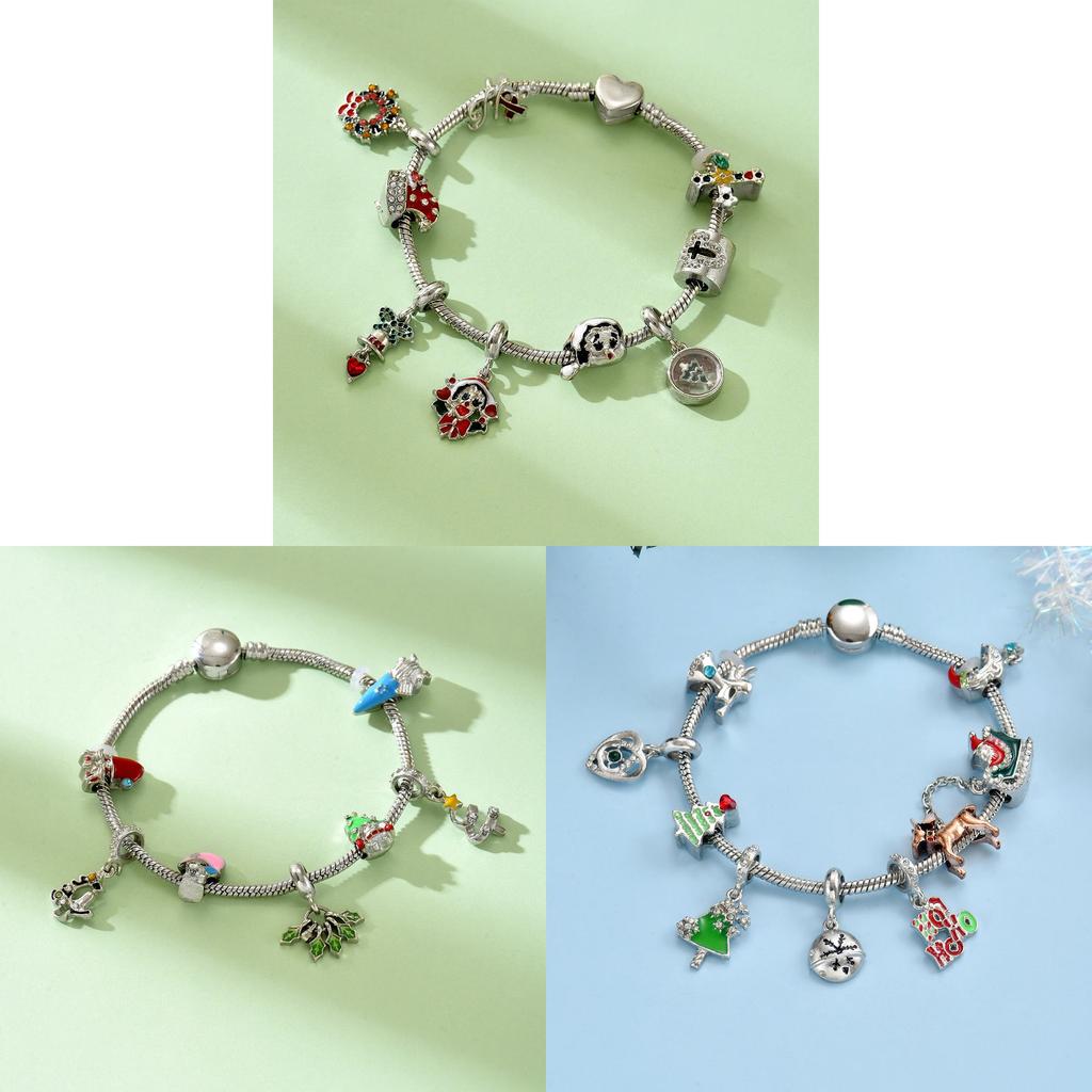 Christmas Jewelry Bracelet With Snowflake And Santa Elements For Women And Men
