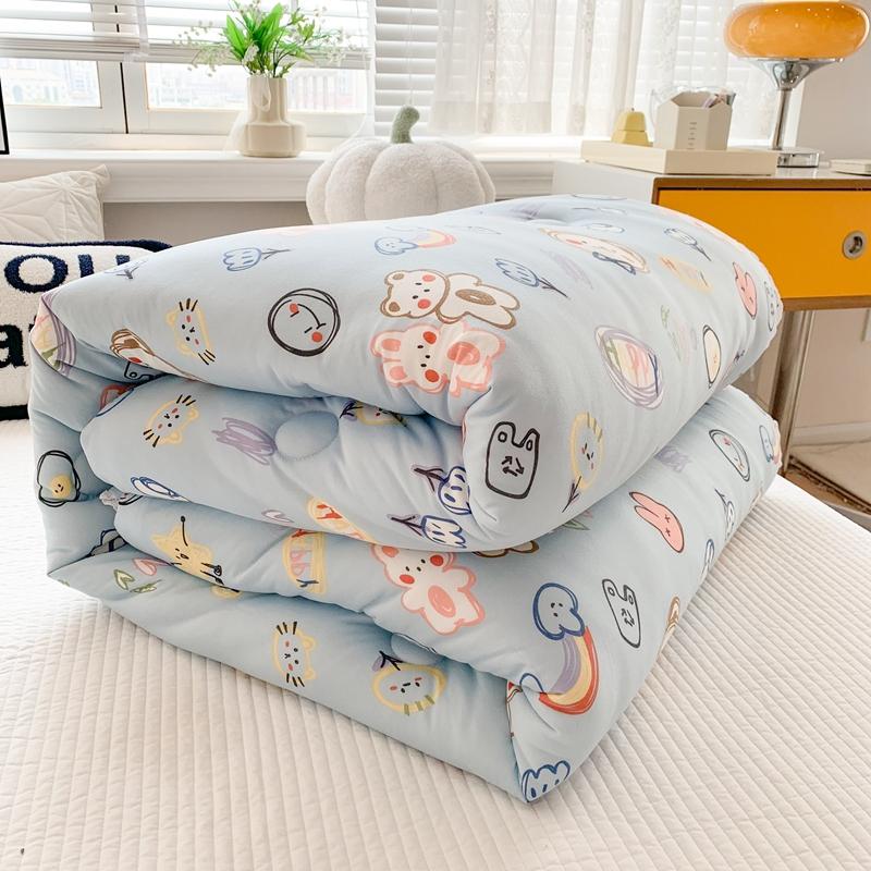 All-Season Cute Cartoon Print Comforter Adults Children Thick Warm Winter Quilts Single Double Size Soy Fiber Soft Quilt for Bed