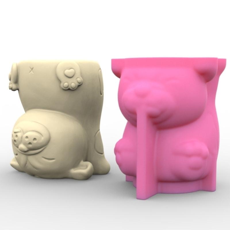 Silikonform für Sukkulenten-Blumentöpfe, Mini-Gartenstatuen, Katzen-, Panda- und Schweinchen-Blumentopfform, einzigartige Stifthalter-Harzformen