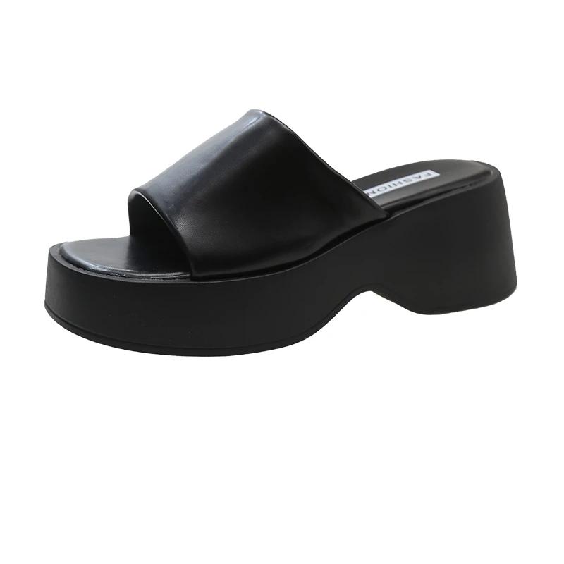 Fashion Women Slippers 2025 Summer New Thick Soled Women Sandals Square Toe Luxury Designer Slippers Slides Women Shoes Zapatos De Mujer