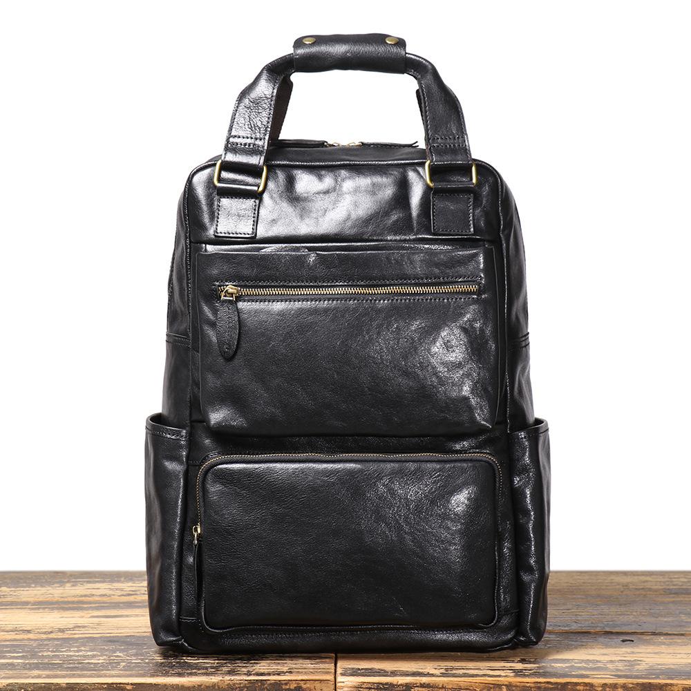 Herren Leder Multifunktionsrucksack Rindsleder Outdoor Reise Bergsteigen Großer Rücken 16 Zoll Computertasche