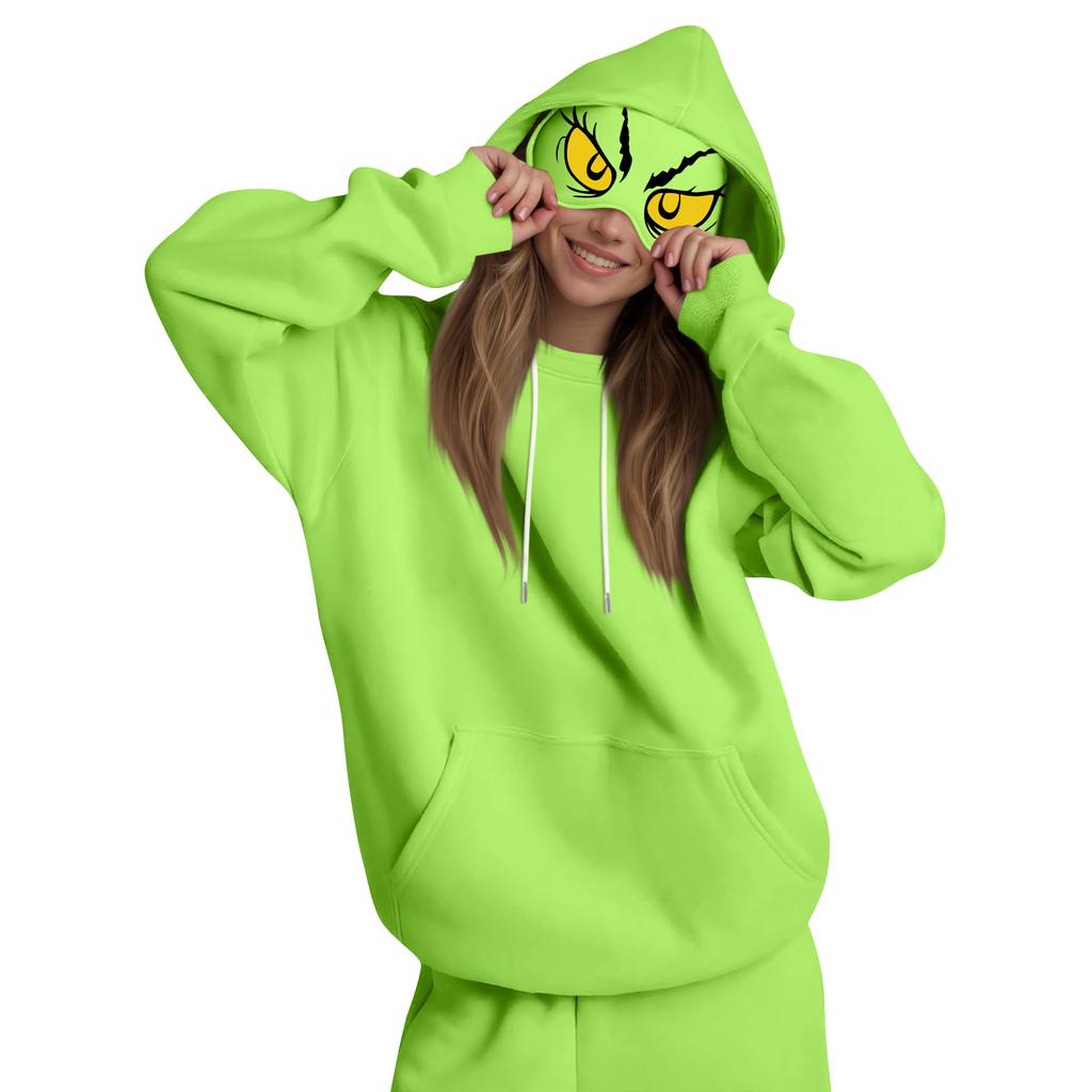 Damemote Lett langermet genser for kvinner med lommer Preppy grafisk hettegenser