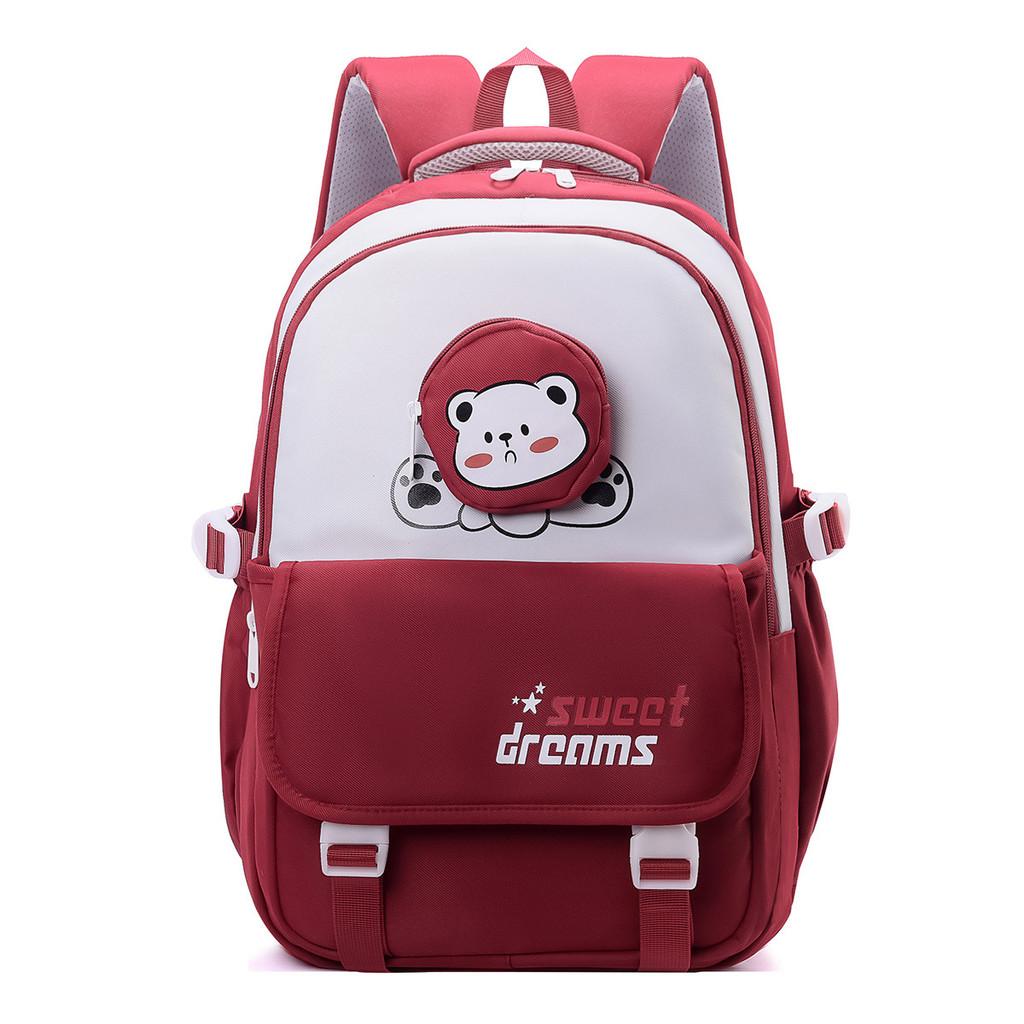 Contrasting Color Casual Backpack With Bear And Letter Print Design For Daily