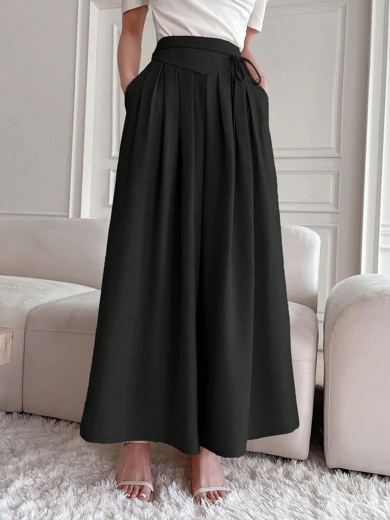 

Black Strappy High-End Wide-Leg Women s Casual Pants M [100-115] чёрный