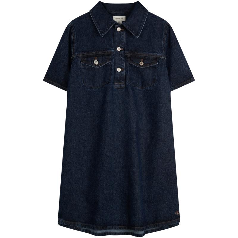 

Calvin Klein Cotton Vintage Half-Placket Doll Dress Short Sleeve Dress Women Dresses 47B073G S