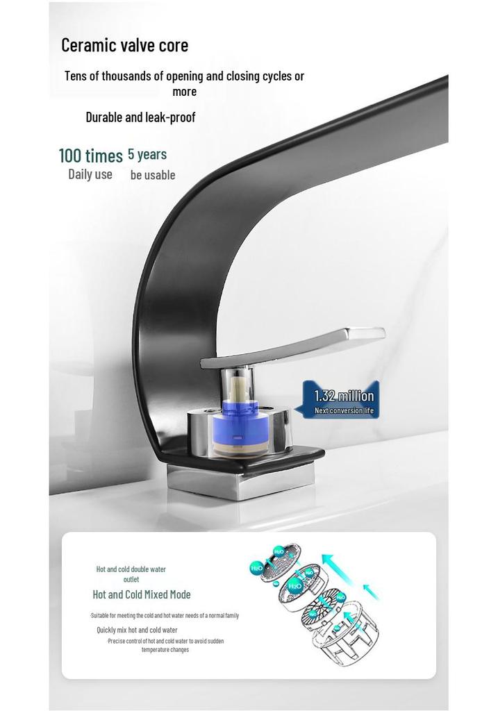 Waterfall Hot and Cold Bathroom Faucet for Sink and Cabinet