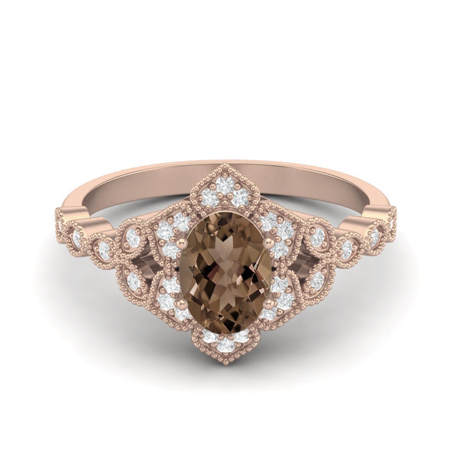1.20 Ctw Oval Smoky Quartz 925 Sterling Silver Rose Vermeil Solitaire Women Bridal Wedding Ring 12