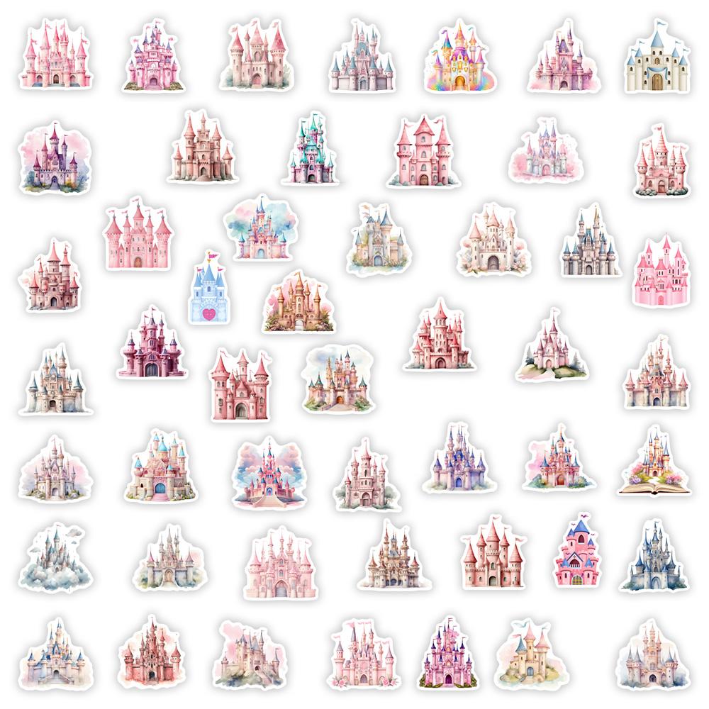 Watercolour Cartoon Castle Stickers DIY House Decal for Laptop Phone Scrapbook Luggage Decorative Bottles Graffiti Waterproof