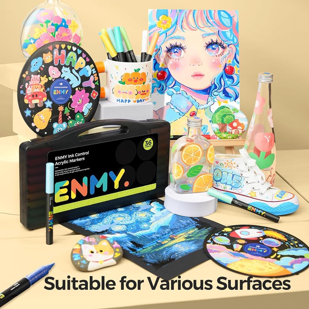 ENMY Acrylic Marker Set 80 Colors Water-Based Illustration Art Pens for Fabric Canvas Wood and Model Painting