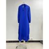 Spring and Autumn Women's Dress Plus Size Solid Colour V-Neck Tie Long Sleeve A-Line Long Dresses