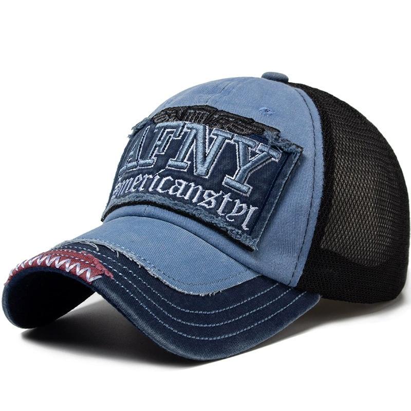 Washed Men Mesh Baseball Cap Hole Fitted Caps Snapback Hats for Women Gorras Casquette Embroidery Letter Retro Hat Breathable