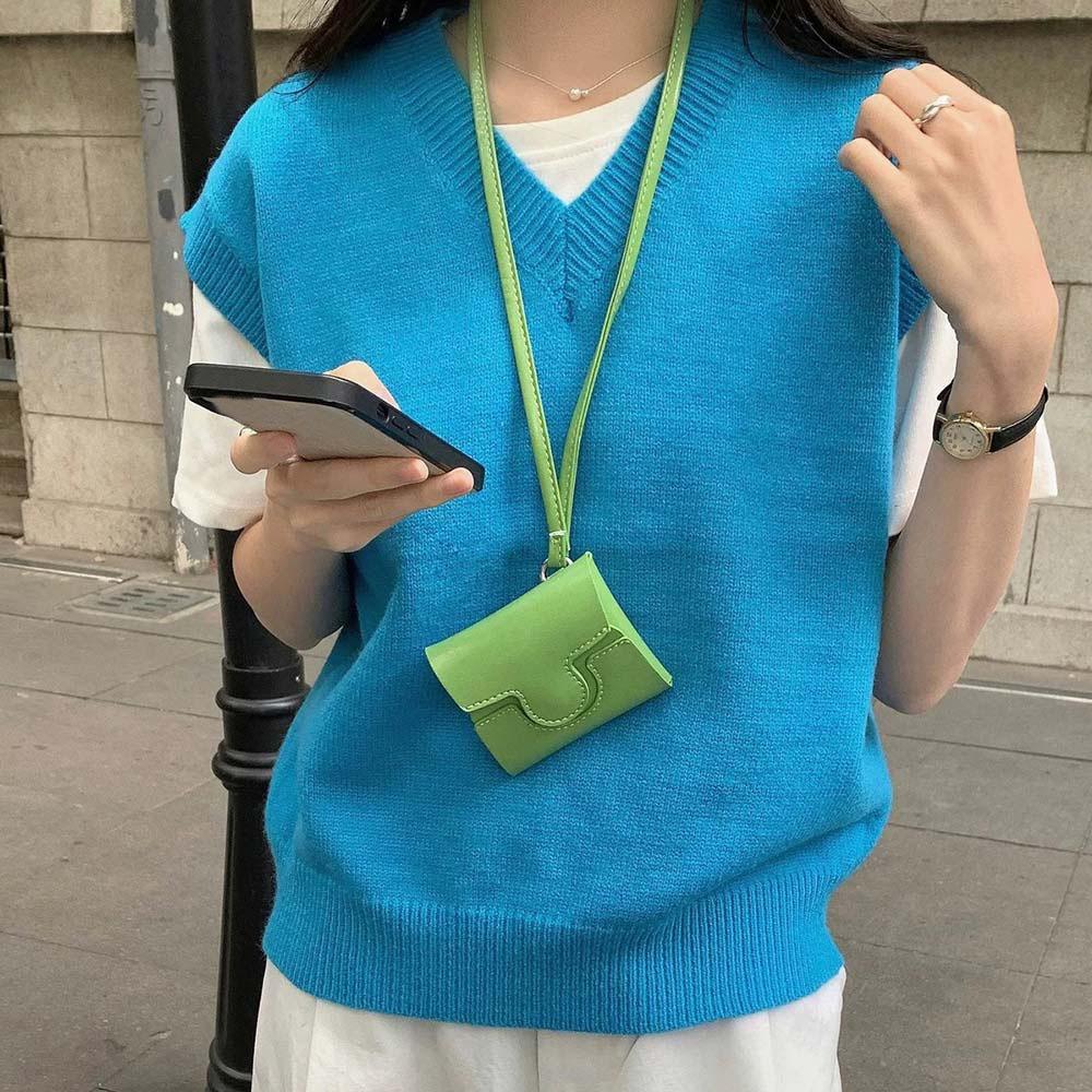 

Durable Bag Necklace PU Sweater Chain Necklace New Coin Bag Necklace Jewelry Accessories зелений