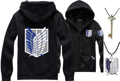 Attack on Titan Wings of Freedom Cosplay Kostüm (3-teiliges Set) - Kapuzenpullover, Kellerschlüssel und Halskette (M, Schwarz)