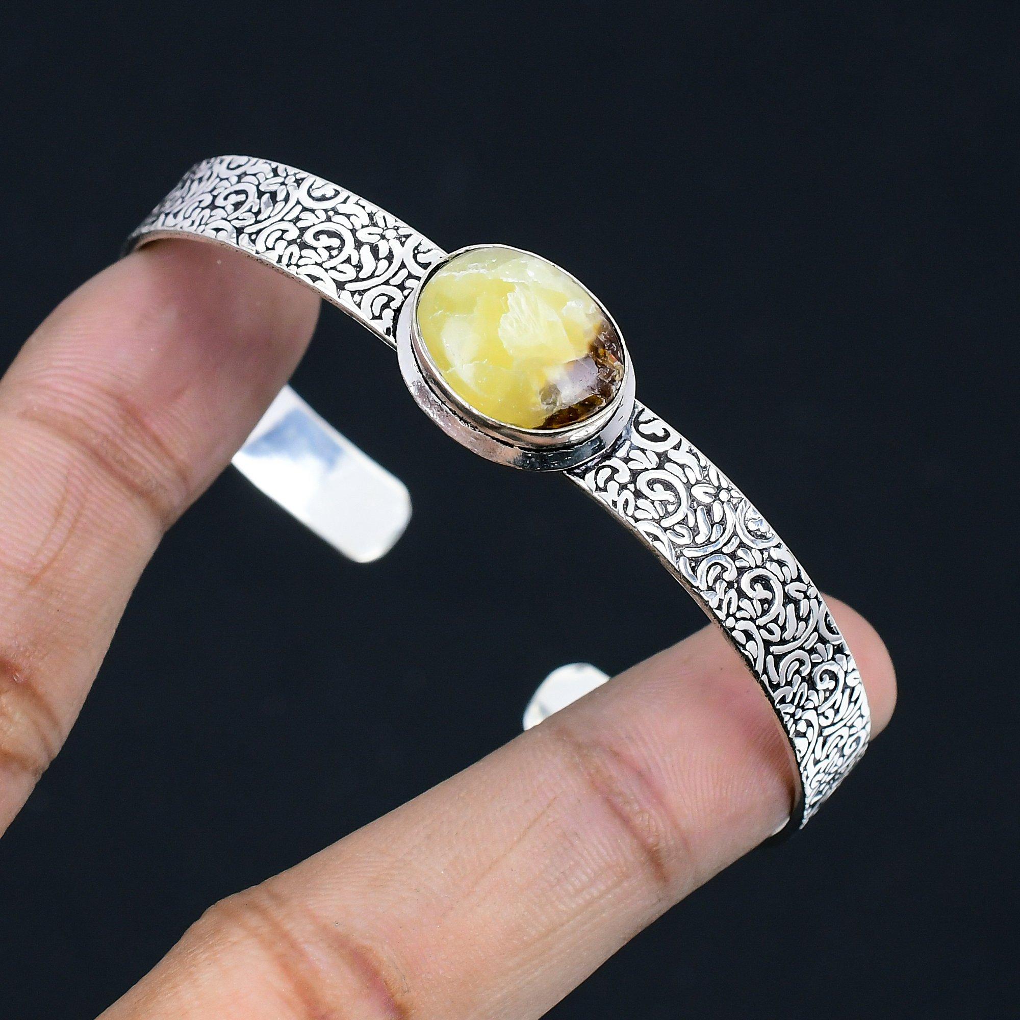 

Root Chakra Oval Septarian Stone Sterling Silver Wife Art Deco Artisan Bangle Adjustable