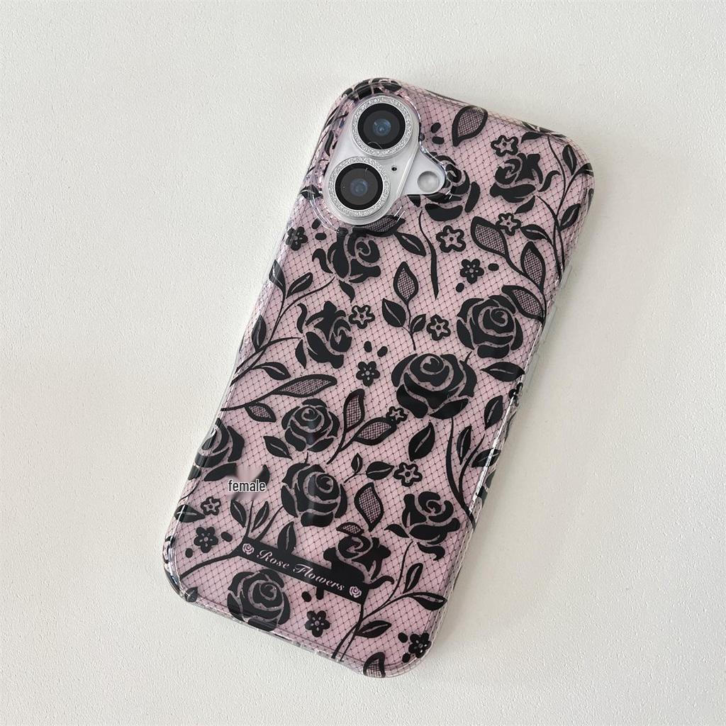 Anti-Drop Simple Lace Rose Phone Case for iPhone 14/13/12/11 Pro Max