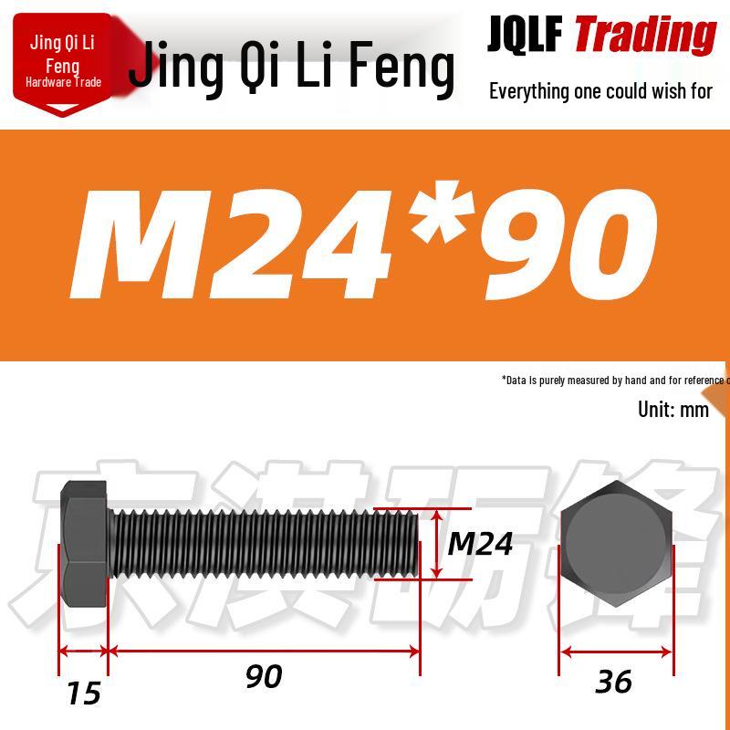 Grade 12.9 Reverse Thread Hex Bolt, M6-M24 High-Strength Blackened Hexagon Screw