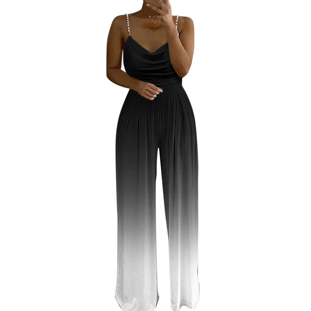 Fashion Women's Tight Gradient Round Neck Sleeveless Camisole Jumpsuit