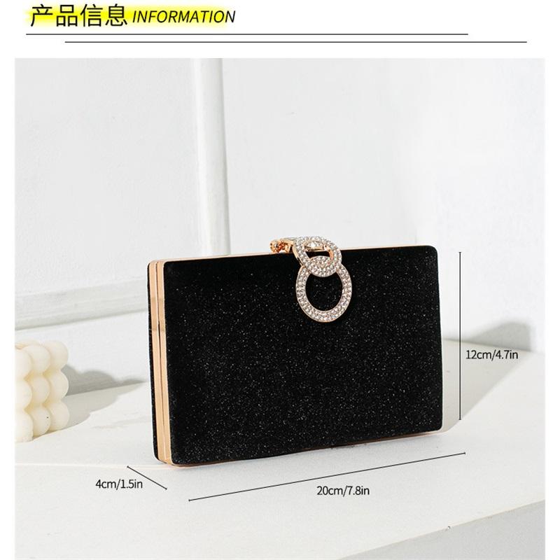 Elegant Solid Velvet Evening Clutch Rhinestone Decor Chain Handbag Luxury Formal Women Purse For Party Banquet