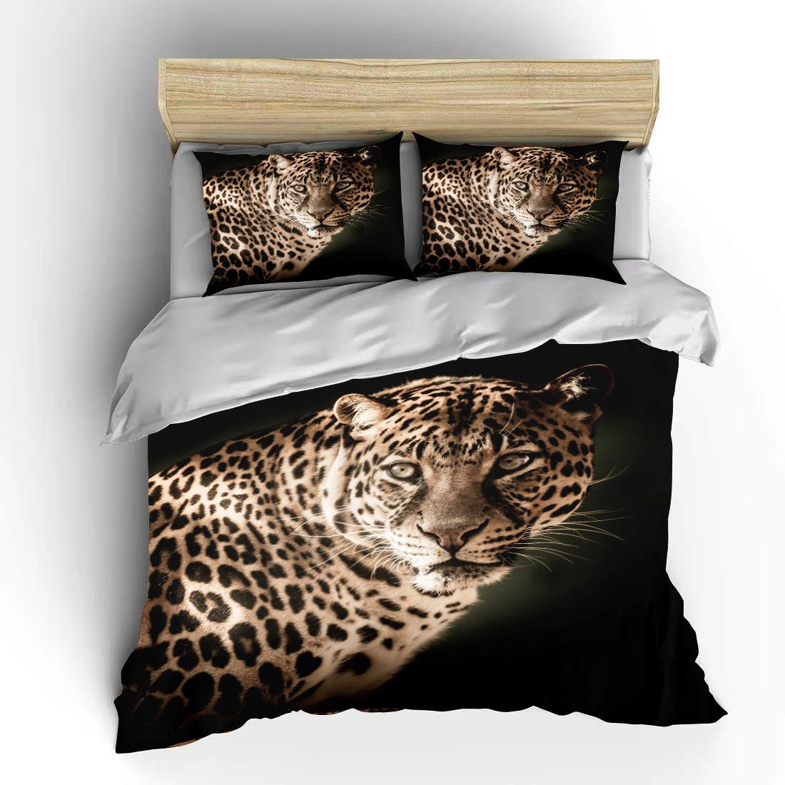 

New Leopard Bedding Set 3D Print Animal Duvet Cover Black White Luxury Home Textiles Queen King Size For Adults Kids EU single(135x200cm)