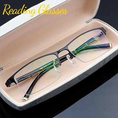 Business Quadratische Halbrahmen Lesebrille Männer Allmähliche Anpassung Bifokale Vision Konvertierte Licht Multifokale Brille