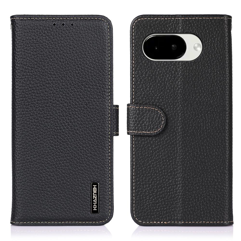 KHAZNEH For Google Pixel 10a Case Genuine Cow Leather Wallet Flip Phone Cover with Stand