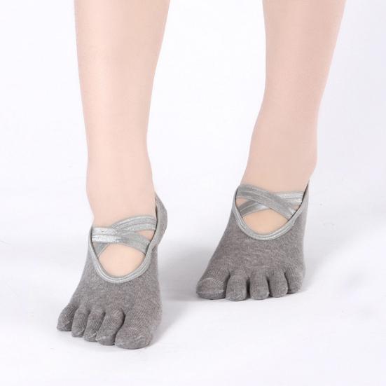Șosete Sport din Bumbac Respirabil pentru Yoga, cu Prindere la Degete și Glezne, Cinci Degete, Ciorapi Antiderapanți