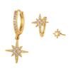 3Pcs  Star Drop Ear Hoop Set For Women Elegant Luxurious  Earring Jewelry Gift