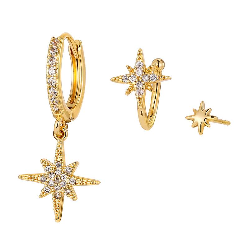 3Pcs  Star Drop Ear Hoop Set For Women Elegant Luxurious  Earring Jewelry Gift