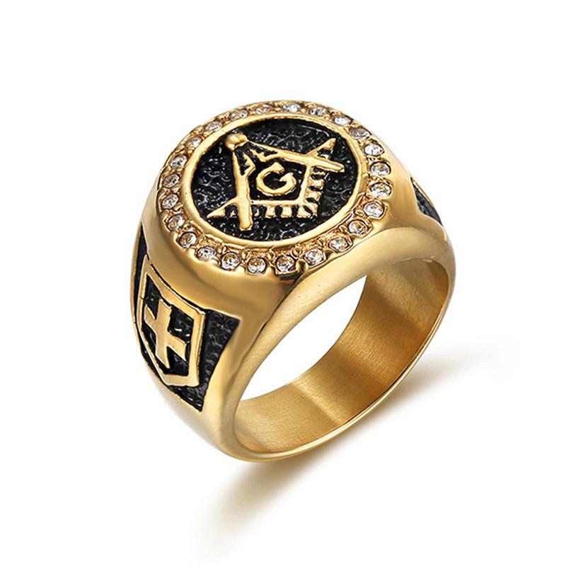 Men s Gold Plated Diamond Inlaid Cross Ring - Retro European & American Style Jewelry Size 8 золотой