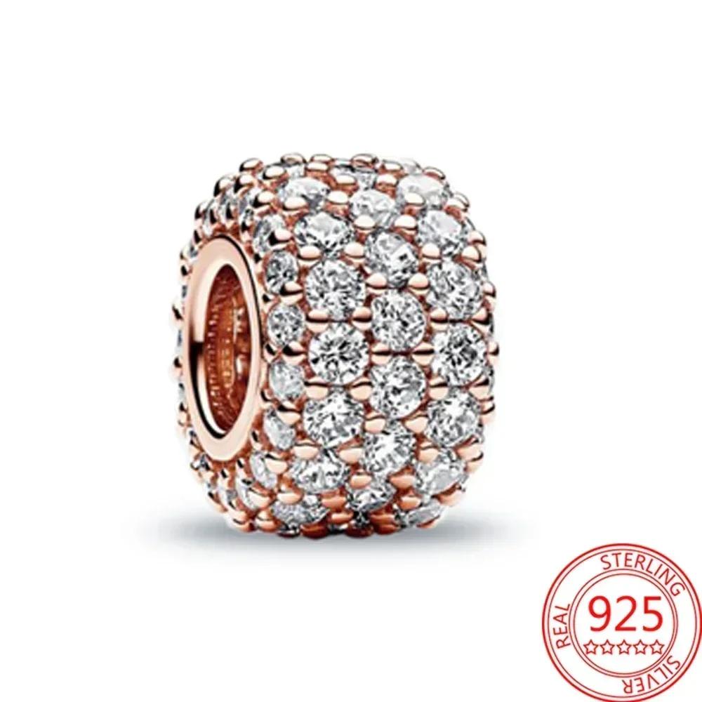 Colorful Full Diamond Charms Copper Heart Blooming Rose Round Beads Pendant Fit Original Bracelets Necklace Jewelry