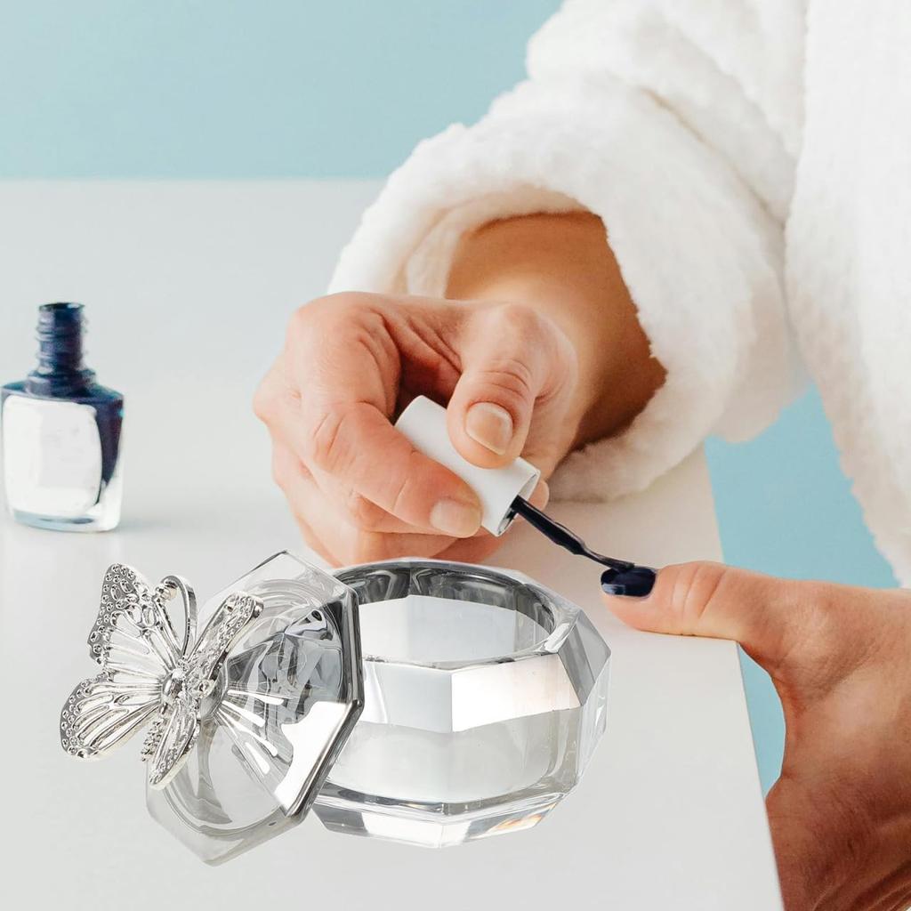 Glass Nail Dappen Cup with Butterfly Lid, Glass Nail Cup Nail Art Glass Dappen Dish Powder Crystal Cup for Mixing Powder Nail Art Manicure Tools