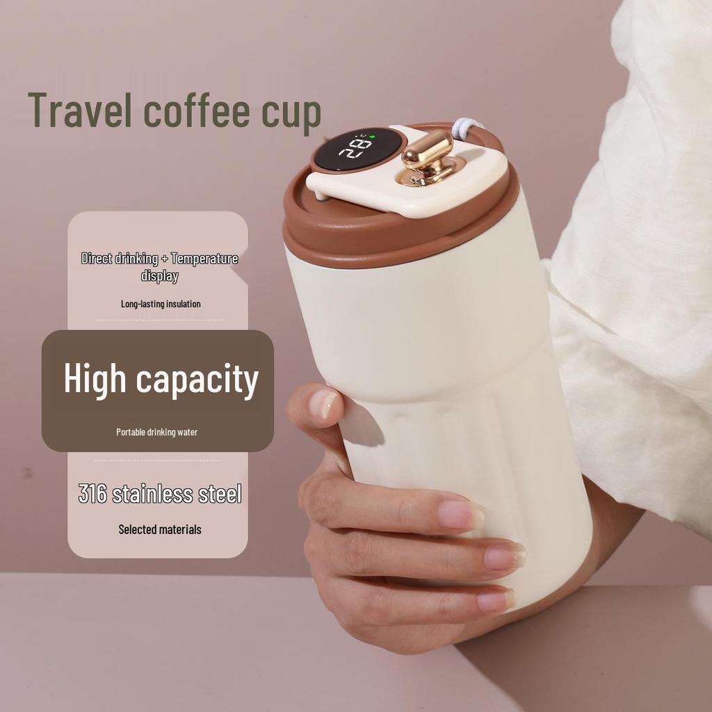 Rising Coffee Smart Temp Display Insulated Travel Cup - Women's High-Value, Large Capacity, Student & Car Friendly