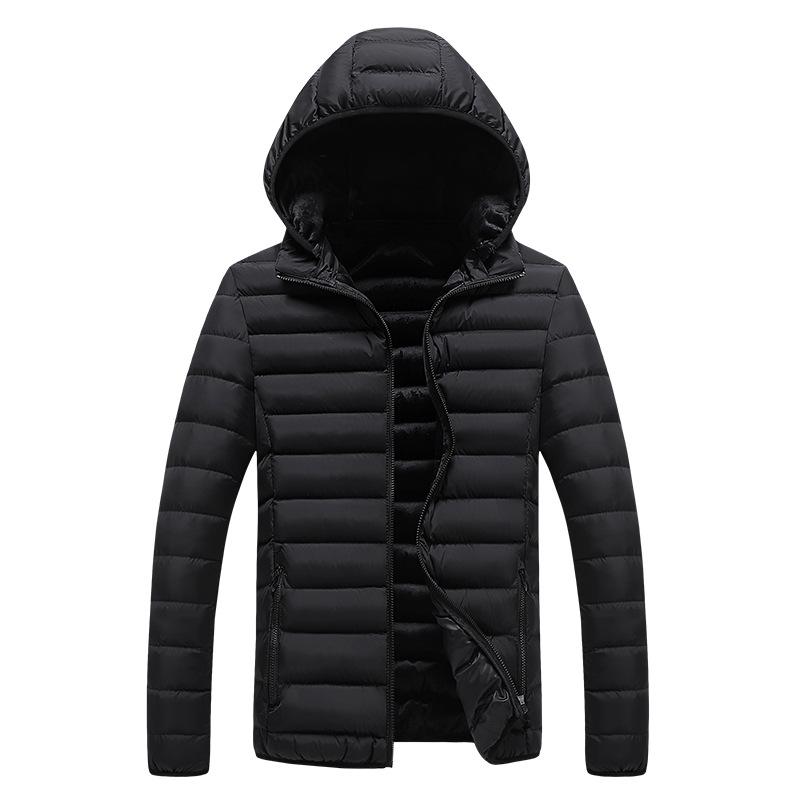 Rib Clothing Cotton Jacket Men's New Winter Solid Color Removable Hat Casual Trend Thickened Top Jacket Men