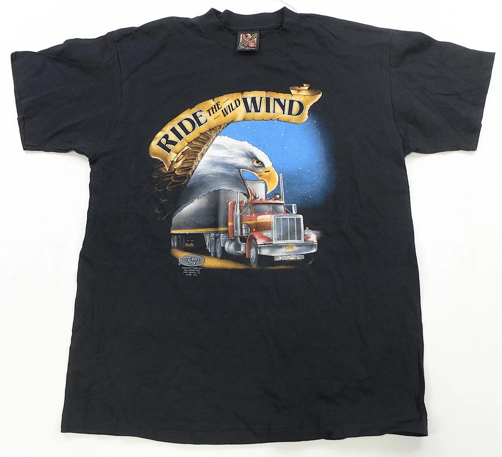 Rare Vintage 3D EMBLEM Ride The Wild Wind Truckers Only 1992 T Shirt 90s Black L