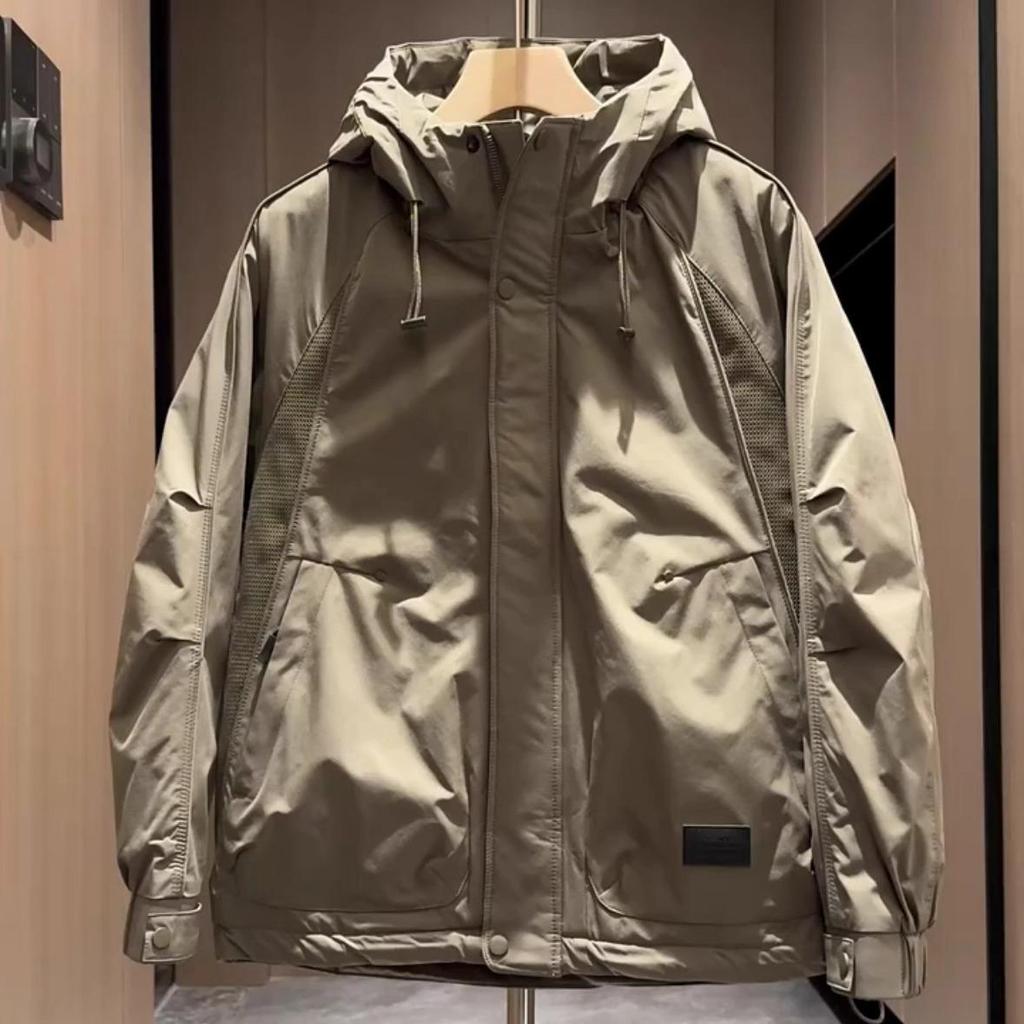 Men's 2025 Japanese Workwear Style Hooded Cotton Jacket: Windproof, Warm, Padded Outerwear