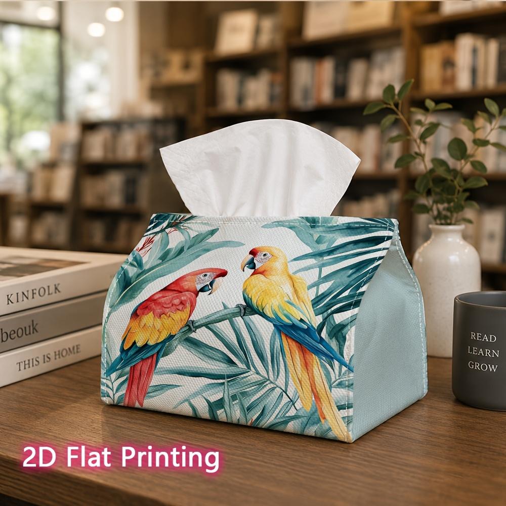 1pc, 2d Flat Printing, Tissue Box Colorful Parrots and Tropical Leaf Patterns Printed Tissue Box, Suitable for Bathrooms, Living Rooms, Bedrooms, Dres