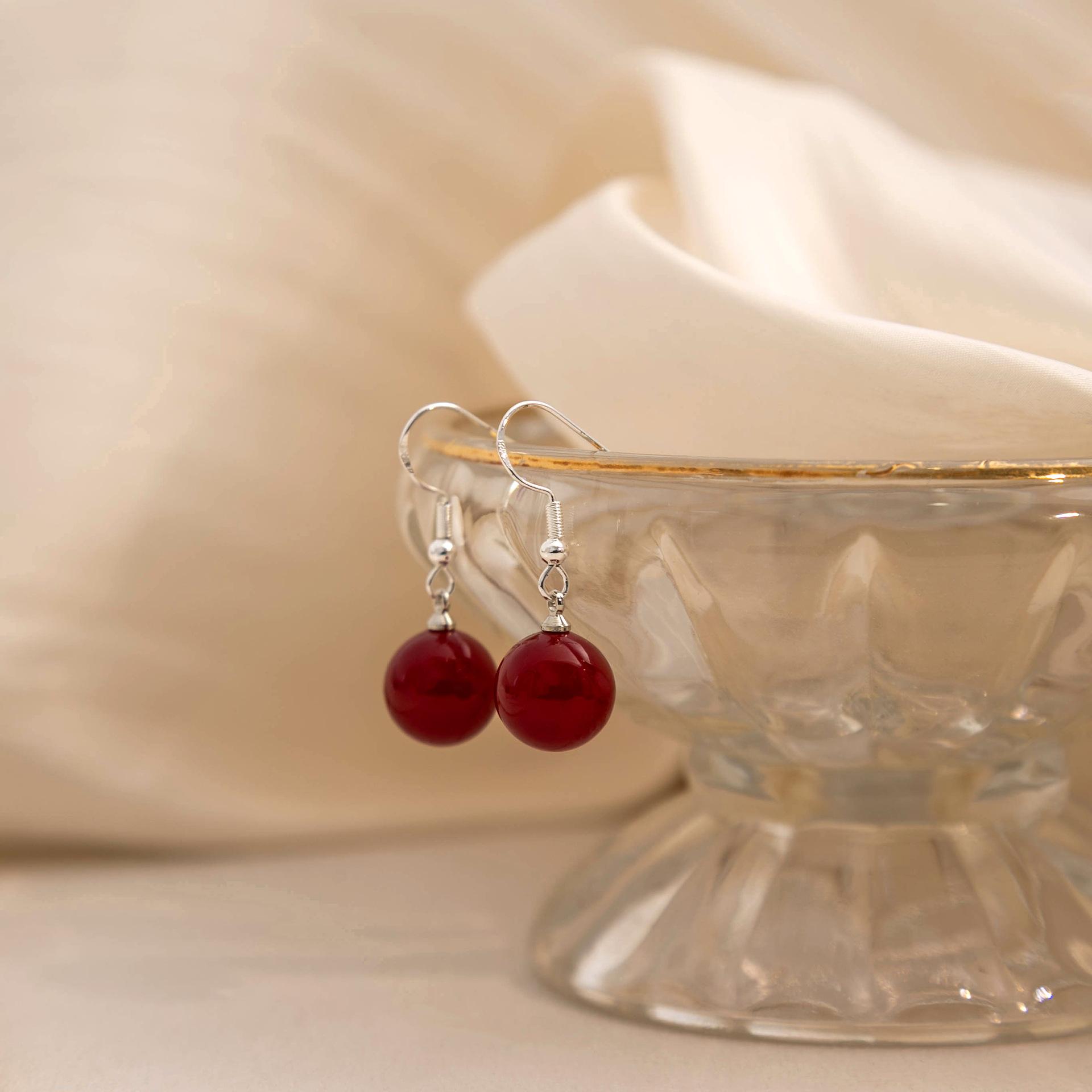 Геометрические Серьги-Жемчужины Круглые Красные в Национальном Стиле, Ретро Простые Серьги в Стиле Двора, Высококачественные Серьги