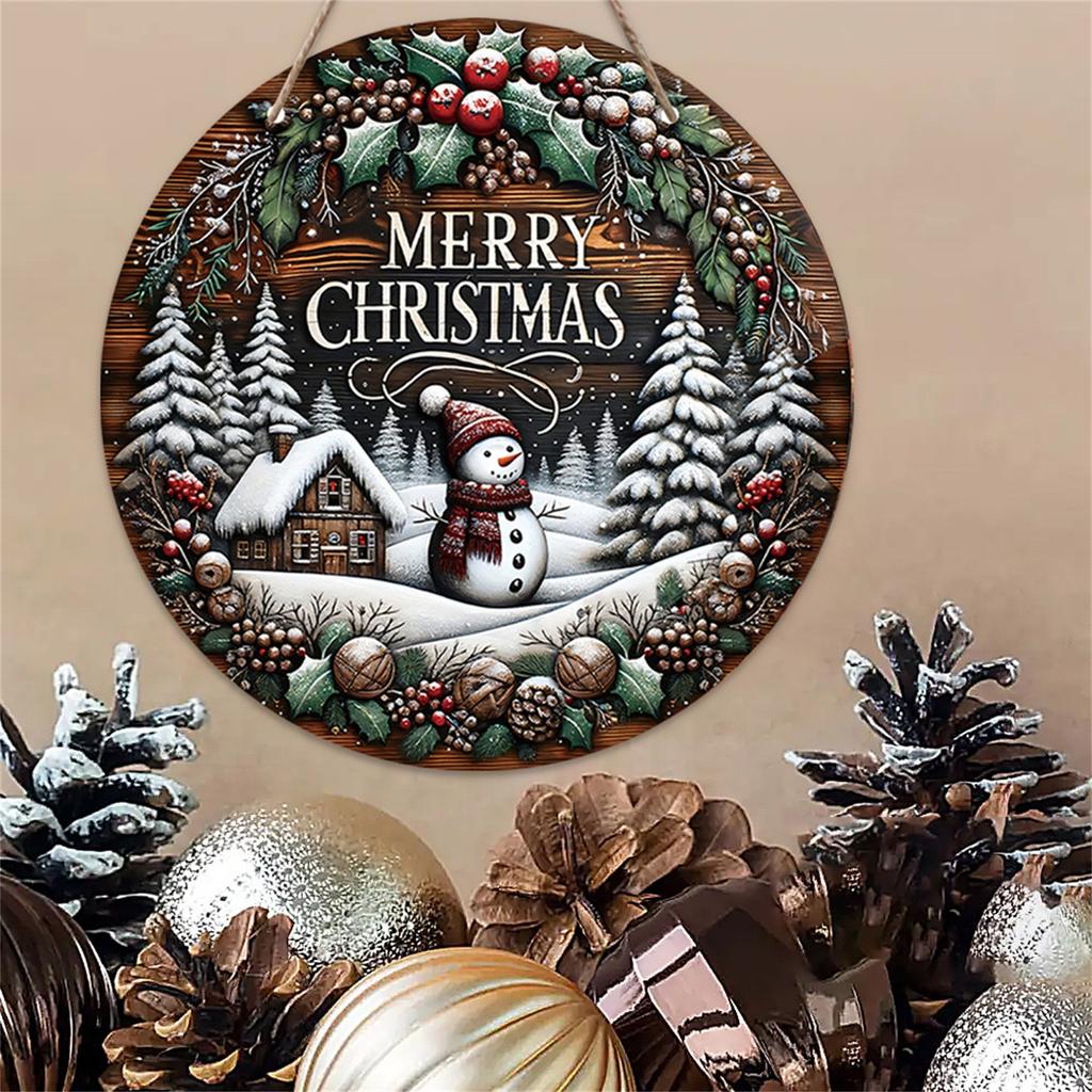 Christmas Wooden Door Hangings, Christmas Festive Atmosphere Set Off Hanging Decorations, 2D Hangings Realistic Scene