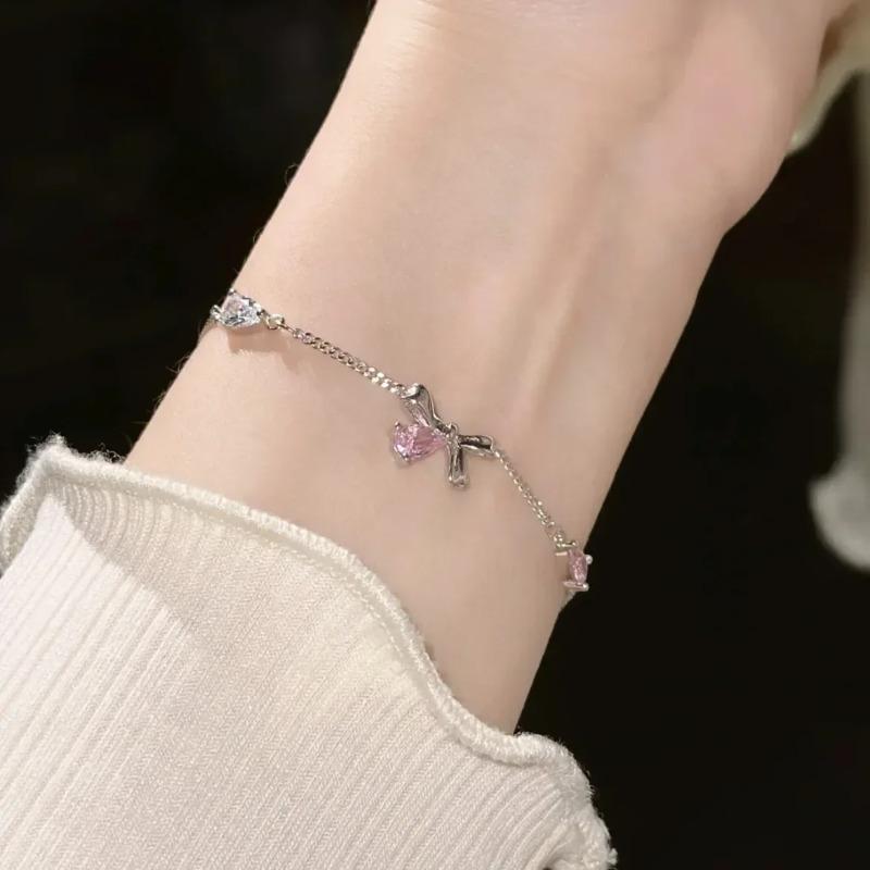 Pink Zircon Cherry Blossom Star Moon Bow Bracelet for Women Ins Niche Light Luxury Temperament High-Grade Crystal Wrist