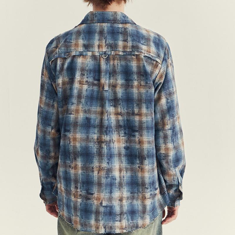 Spring and Autumn Men's Plaid Long Sleeve Retro Rave Loose Lap Collar Shirt Jacket