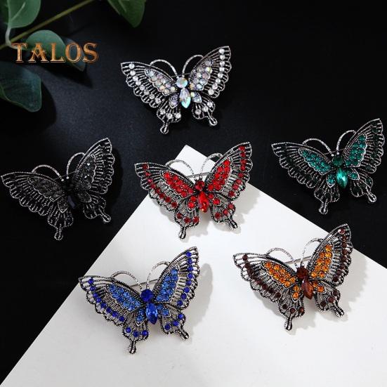 Women Brooch Retro Hollow Butterfly Shape Rhinestone Decor Anti-slip Wear-resistant Suit Coat Collar Hat Scarf Decoration Clothes Pin Prom Party