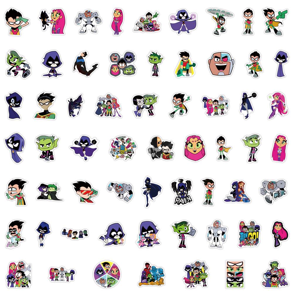 Teen Titans Cartoon Stickers: 60-Piece Pack for Journals, Water Bottles, Laptops - Waterproof and Decorative.