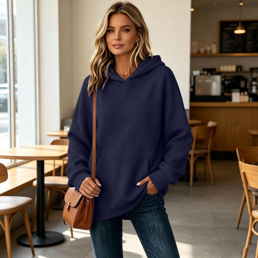 Damen Hoodie mit Taschen - Lässiger entspannter Pullover Farbe Sweatshirt