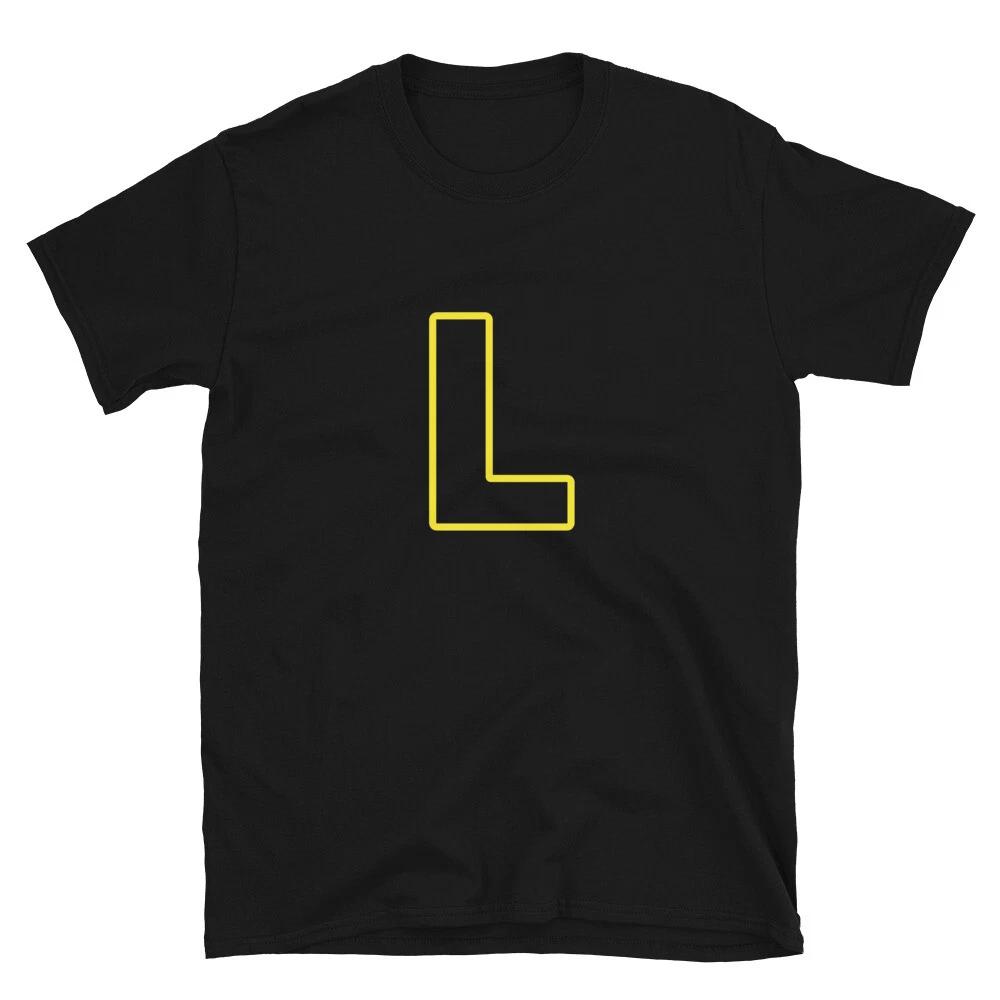 Letter L Yellow Bold Font Simple Black T-Shirt M