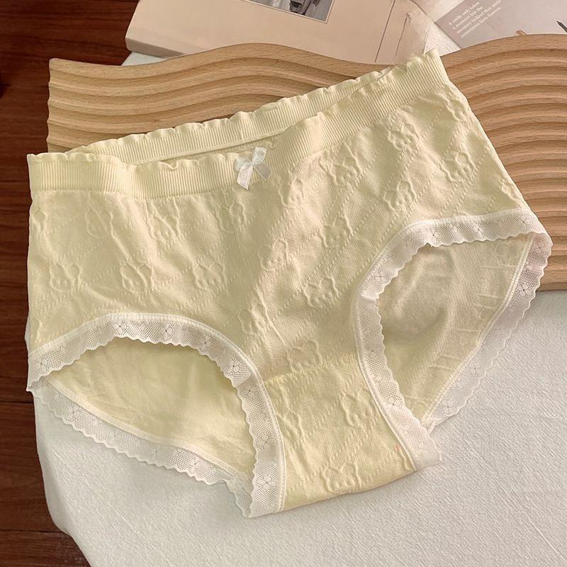

Lady Spring and Autumn Lace Candy Color Antibacterial Crotch Breathable Comfortable Mid Waist Triangle Briefs One size тілесний