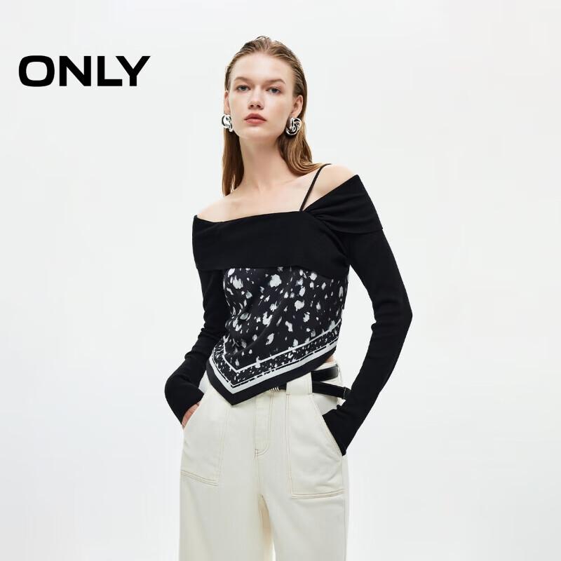 ONLY Women's One-Shoulder Knit Patchwork Crop Top