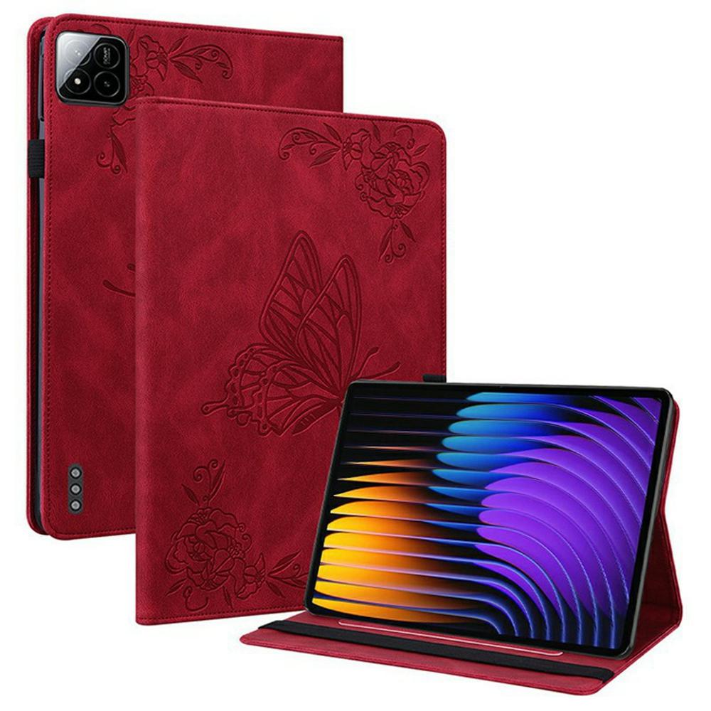 For Xiaomi Poco Pad X1/Pad 8 Pro/Pad 8/Pad 7 Pro/Pad 7 Case Butterfly Flower Imprint PU Leather Tablet Cover with Card Slots