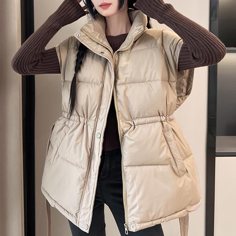 Fashion Winter Warm Vest Woman Outerwears With Belt Sleeveless Parka Casual Thick Women's Jackets