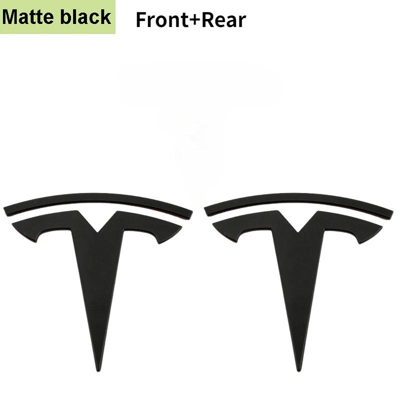 2 Pieces of Zinc Alloy Car Front Hood Emblem Sticker Design Replacement For Tesla Model 3 Y Car Rear Trunk Emblem Accessory